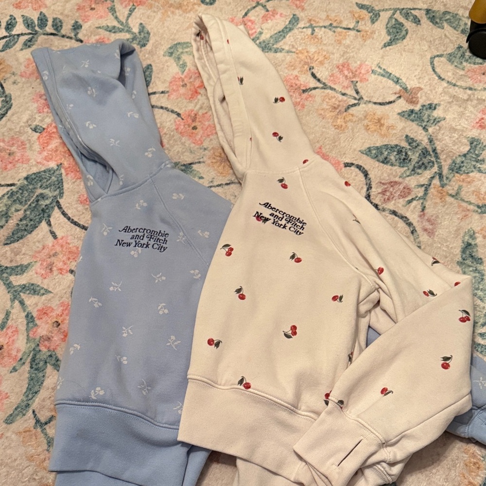 Abercrombie & Fitch Cream Cherry & Pastel Blue Floral Hoodies
